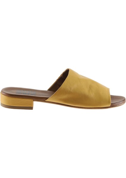 Sarı Deri Kadın Düz Terlik