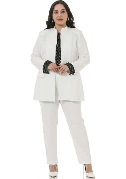 Büyük Beden Beli Yan ve Arkadan Lastikli Dar Paça Cepli Beyaz Pantolon fiyatları