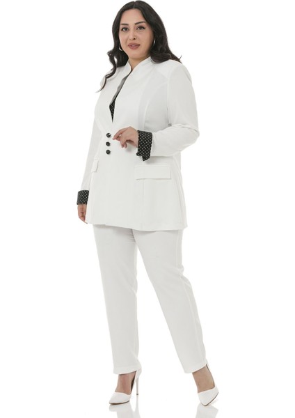 Büyük Beden Beli Yan ve Arkadan Lastikli Dar Paça Cepli Beyaz Pantolon fırsatları