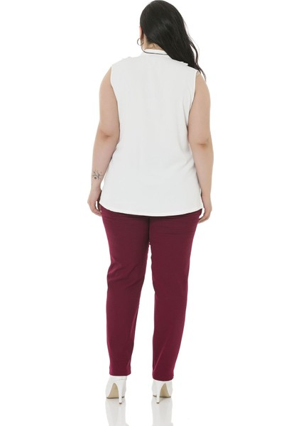 Büyük Beden Beli Yan ve Arkadan Lastikli Dar Paça Cepli Bordo Pantolon fırsatları