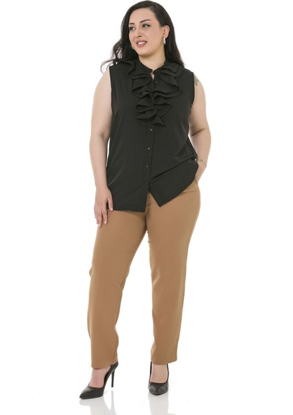 Büyük Beden Beli Yan ve Arkadan Lastikli Dar Paça Cepli Vizon Pantolon fiyatları