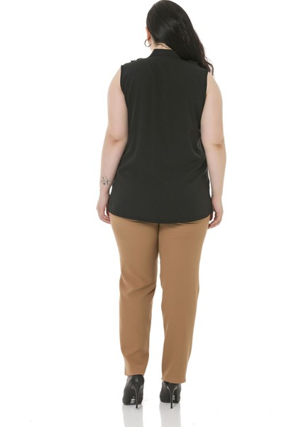 Büyük Beden Beli Yan ve Arkadan Lastikli Dar Paça Cepli Vizon Pantolon modelleri