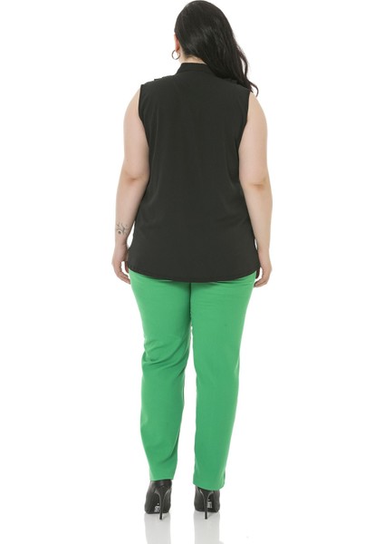 Büyük Beden Beli Yan ve Arkadan Lastikli Dar Paça Cepli Yeşil Pantolon fırsatları