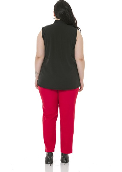 Büyük Beden Beli Yan ve Arkadan Lastikli Dar Paça Cepli Kırmızı Pantolon fırsatları