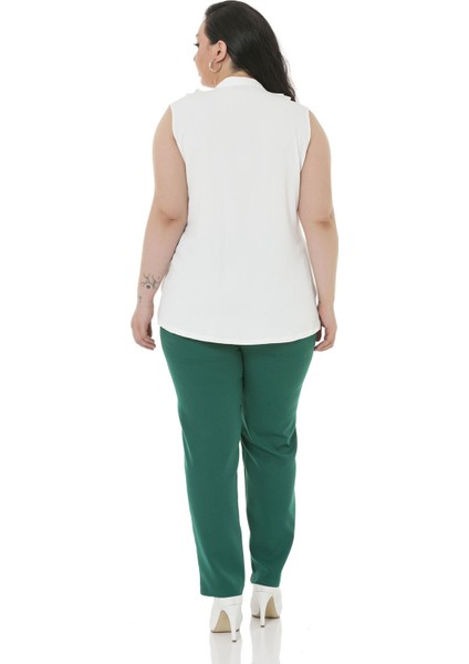 Büyük Beden Beli Yan ve Arkadan Lastikli Dar Paça Cepli Zümrüt Yeşili Pantolon fırsatları