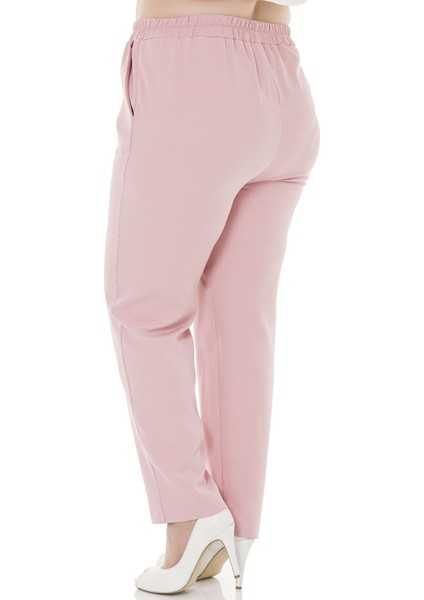 Büyük Beden Beli Yan ve Arkadan Lastikli Dar Paça Cepli Pudra Pantolon modelleri