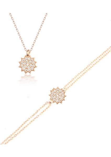 925 Ayar Gümüş Zirkon Taşlı Güneş Kolye Bileklik Takı Seti fiyatları