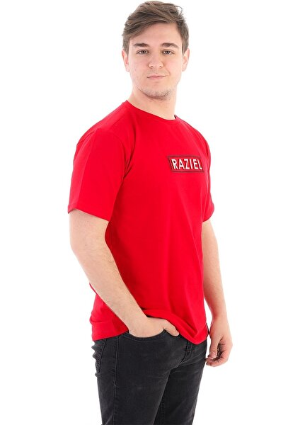 Razıel Oversıze  Kabartma Amblem Baskılı Kırmızı T-Shirt