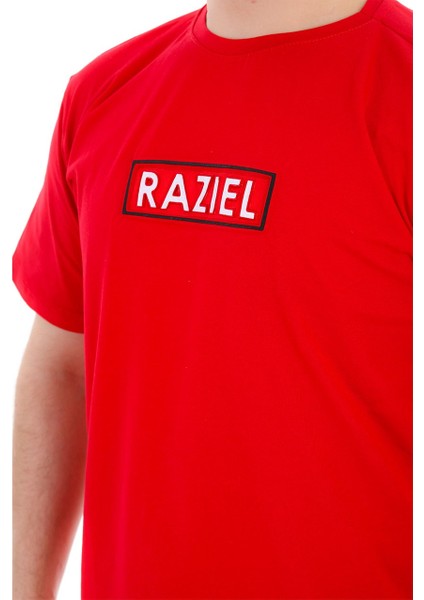 Razıel Oversıze  Kabartma Amblem Baskılı Kırmızı T-Shirt