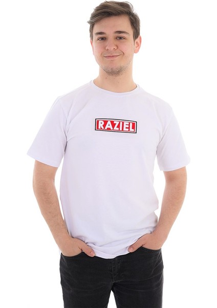 Razıel Oversıze  Kabartma Amblem Baskılı Beyaz T-Shirt