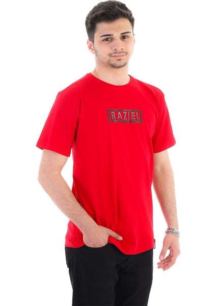 Razıel Oversıze  Çivili Amblem Baskılı Kırmızı T-Shirt