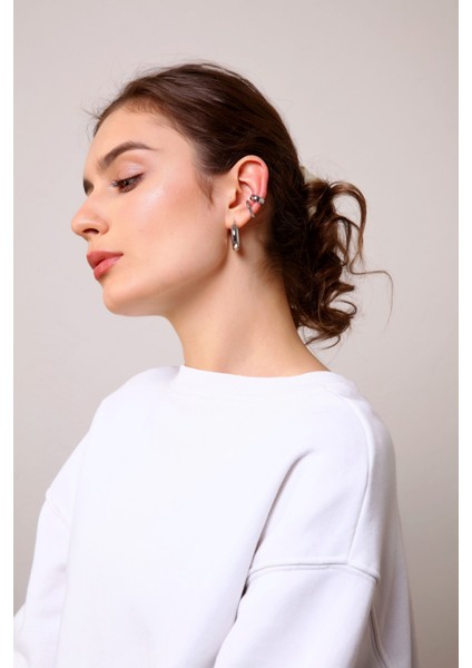 Kadın Gümüş Renk Renk 2'li Cuff (Kıkırdak Küpe) modelleri