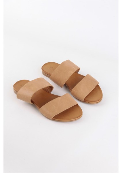 Mila Camel Hakiki Deri Kadın Terlik modelleri