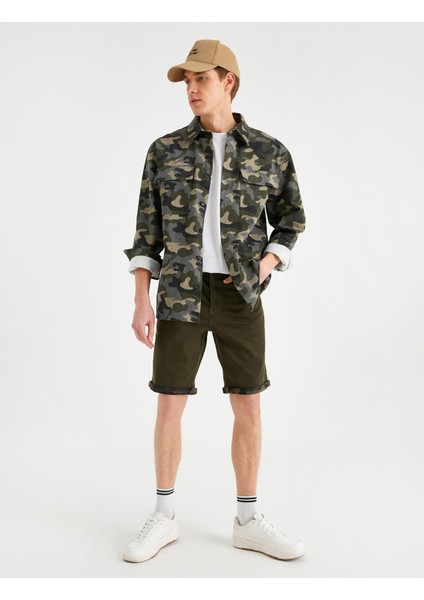 İçi Kamuflajlı Gabardin Şort