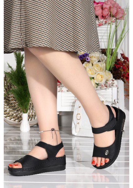 Ary 07-109 Günlük 5 cm Topuk Cırtlı Bayan Sandalet Terlik Siyah fiyatları