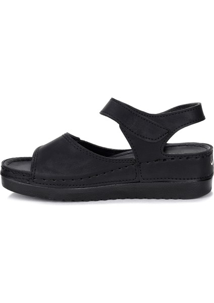 Ary 07-109 Günlük 5 cm Topuk Cırtlı Bayan Sandalet Terlik Siyah indirimleri