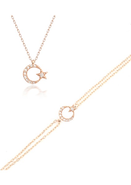 925 Ayar Gümüş Zirkon Taşlı Ay Yıldız Kolye Bileklik Takı Seti fiyatları