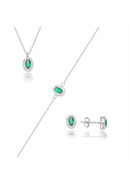 925 Ayar Gümüş Oval Zümrüt Model Takı Seti fiyatları
