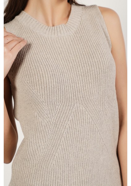 Kadın AÇIK GRİ %100 Organik Pamuk Selanik Örgü Yırtmaçlı Bisiklet Yaka Triko Süveter Bluz TRIST-6116 fırsatları