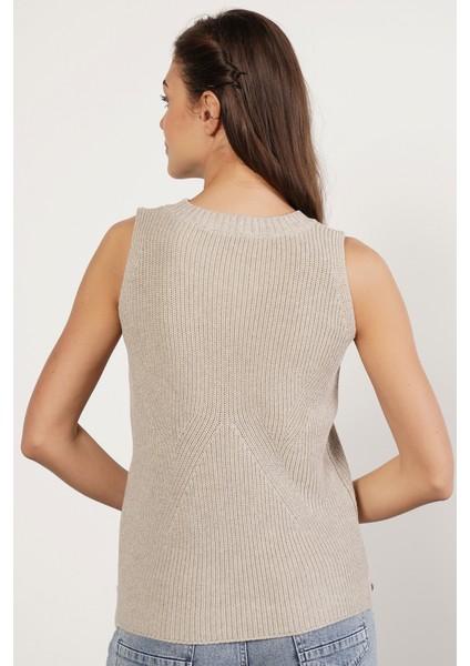Kadın AÇIK GRİ %100 Organik Pamuk Selanik Örgü Yırtmaçlı Bisiklet Yaka Triko Süveter Bluz TRIST-6116 indirimleri