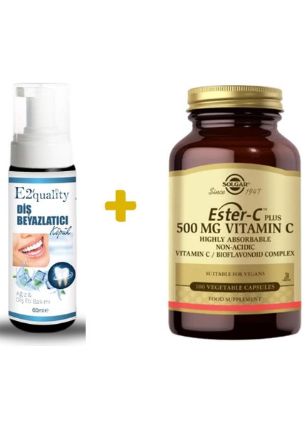 E2'Quality Diş Beyazlatıcı Köpük + Solgar Ester-C Plus 500 Mg 100 Kapsül