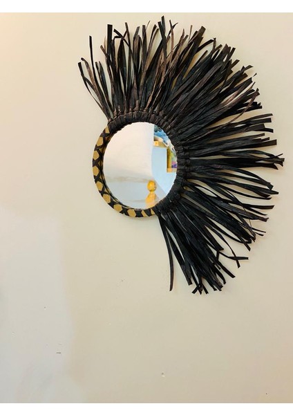 Sintad Kattuna Wall Art Rafya ve Boncuk Ayna Duvar Dekorasyon Ürünü 2’li Siyah Set
