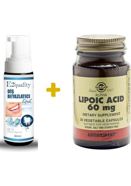 E2'Quality Diş Beyazlatıcı Köpük + Solgar Alpha Lipoic Acid 60 Mg 60 Tablet