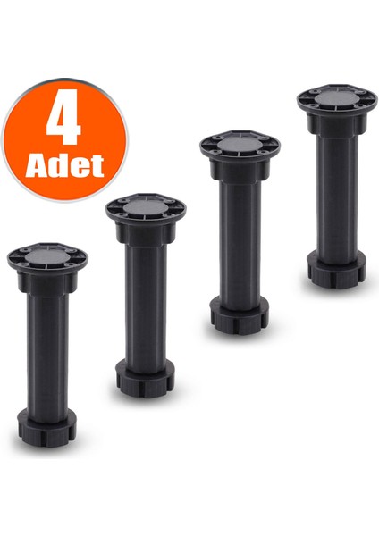 Ayarlanabilir Dolap Mobilya Mutfak Tezgah Yükseltici Ayağı 15 Cm Siyah Denge Ayakları (4 Adet)