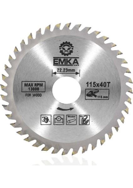 Emka Daire Testere Bıçağı Ahşap Kesme Testeresi 115 mm 40 Diş + Matkap Aparatı