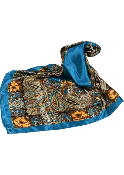 Kadın Uzun Saten Kare Eşarp - Mavi (Yurt Dışından)
