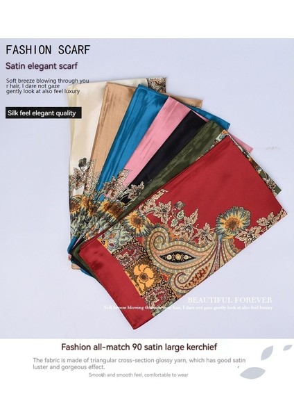 Kadın Uzun Saten Kare Eşarp - Mavi (Yurt Dışından) fiyatları