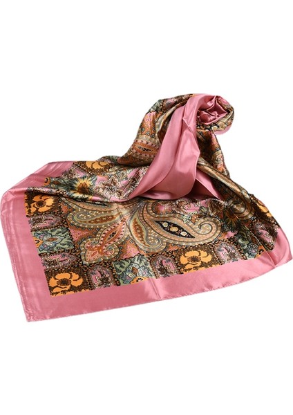 Kadın Uzun Saten Kare Eşarp - Pembe (Yurt Dışından)