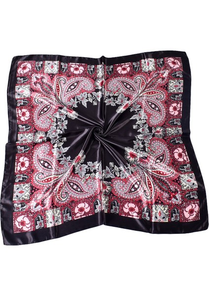 Kadın Uzun Saten Kare Eşarp - Siyah (Yurt Dışından)