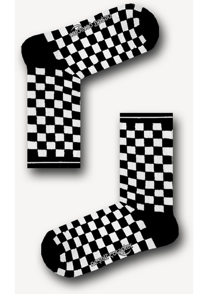 Siyah Dama Desenli Atletik Kadın Çorap