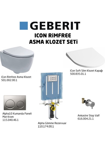 Icon Rimfree ALPHA10 Soft Slim Asma Klozet Seti, Mat Krom