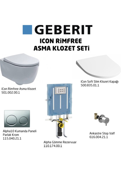 Icon Rimfree ALPHA10 Soft Slim Asma Klozet Seti, Parlak Krom