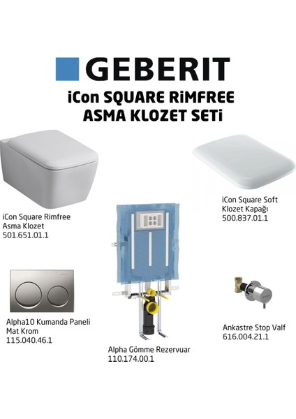 Icon Square Rimfree ALPHA10 Soft Asma Klozet Seti, Mat Krom