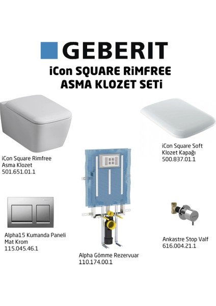 Icon Square Rimfree ALPHA15 Soft Asma Klozet Seti, Mat Krom