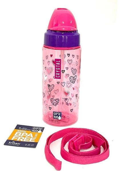 Crystal Tritan Desenli Pipetli Matara Suluk 500 ml Pembe