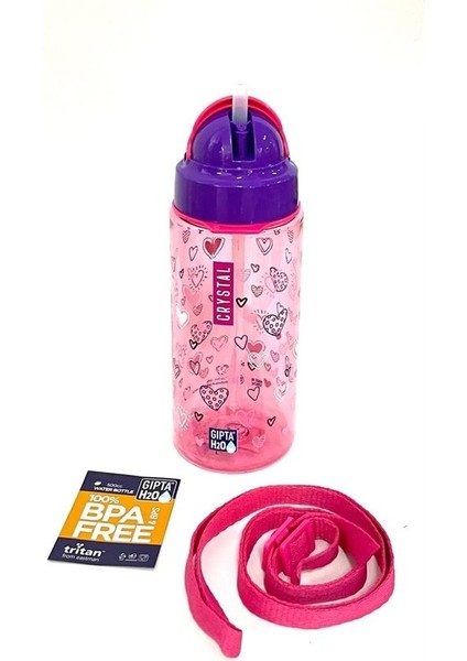 Crystal Tritan Desenli Pipetli Matara Suluk 500 ml Pembe