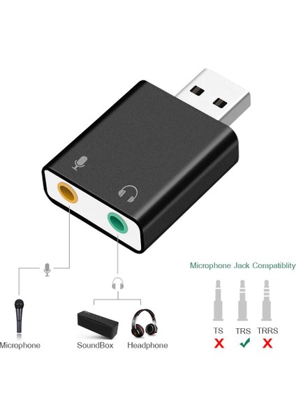 USB 7.1 Ses Kartı Sound Card USB Mikrofon Kulaklık Çevirici