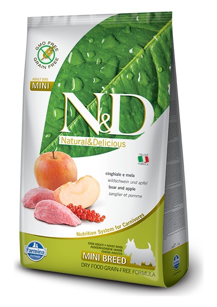 N-D Tahılsız Yaban Domuzlu Elmalı Küçük Irk Yetişkin Köpek Maması 2.5 kg