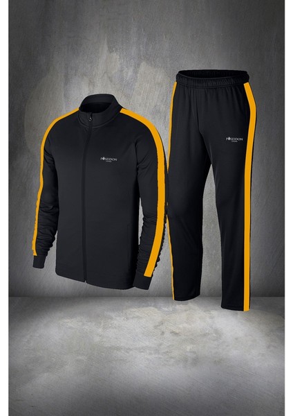 Büyük Beden Erkek Siyah Interlok Kumaş Iki Parçalı Şık Spor Takım Sporcu Koşu Seti (4xl- 10XL)