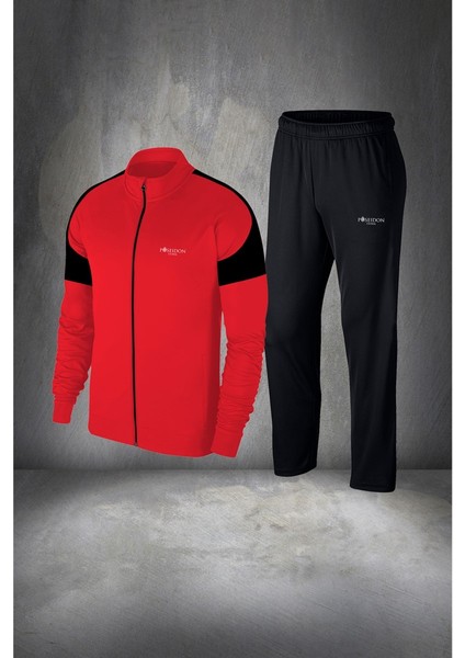 Büyük Beden Erkek Kırmızı Supra Penye Kumaş Fermuarlı Koşu ve Yürüyüş Seti (4xl- 10XL)