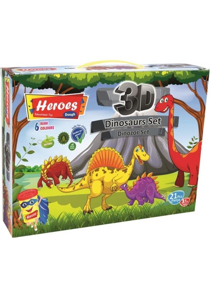 Oyun Hamuru Kalıbı Heroes 3D Dinazor Oyun Hamuru Seti 21 Parça