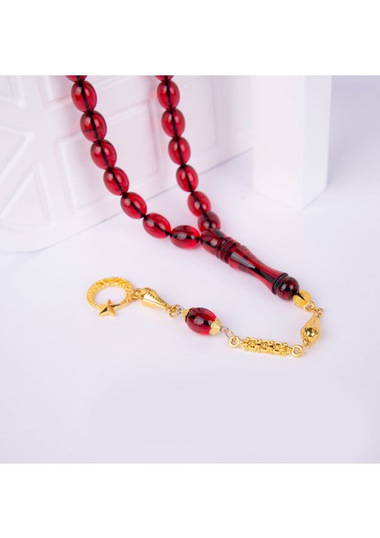 Alpaka Püsküllü Beyzi Kesim Ateş Kehribar Tesbih Z2363