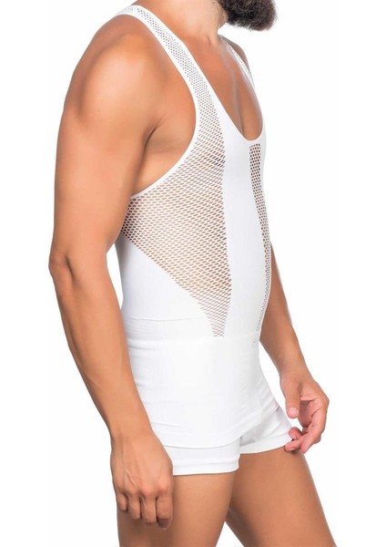 E1009 Seamless Fileli Erkek Korse Atlet Beyaz