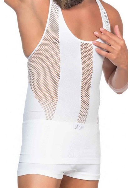 E1009 Seamless Fileli Erkek Korse Atlet Beyaz