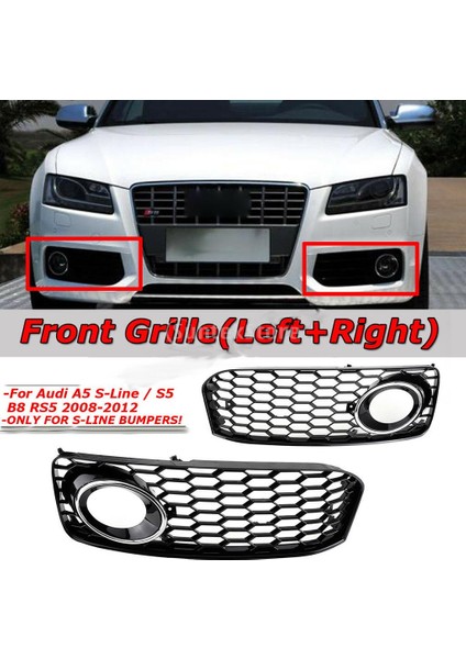 Audi A5 08-12 Stil Petek Hex Mesh Sis Işık Açık Havalandırma Izgara Emme Siyah Çerçeve (Yurt Dışından)