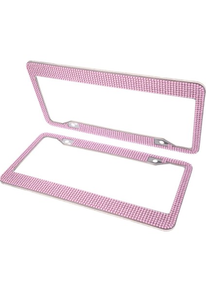 2x 12 "x6" Araba Otomatik Plaka Çerçevesi Bling Kristal Rhinestone 7 Sıra Pembe (Yurt Dışından)